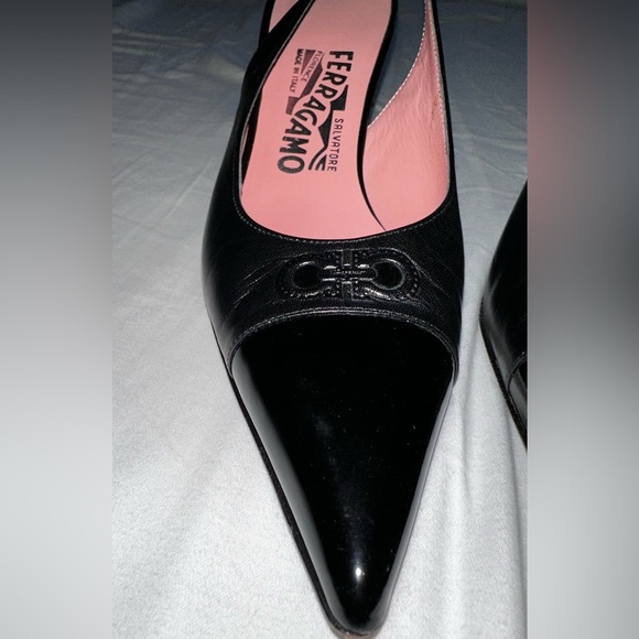 Salvatore Ferragamo Black kitten sling back Heels size 6 Y2K mules pointed toe - Picture 4 of 8